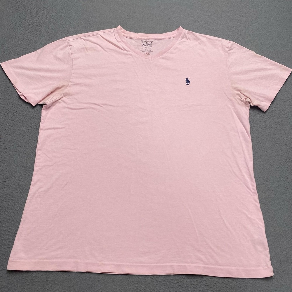 Polo Ralph Lauren Shirt Mens Large Pink V Neck Cotton Pony Logo Tee Casual